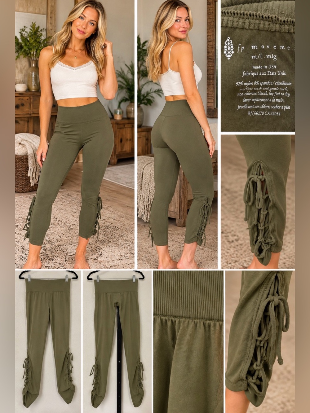 FP Movement by Free People Olive Green Drawstring Leggings M/L
